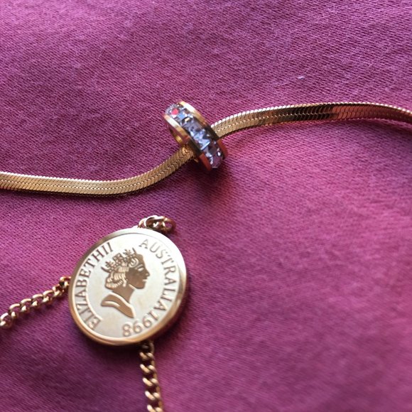 Stainless Steel Gold Plated Double Chain Charm Pendant Necklace - Picture 4 of 9